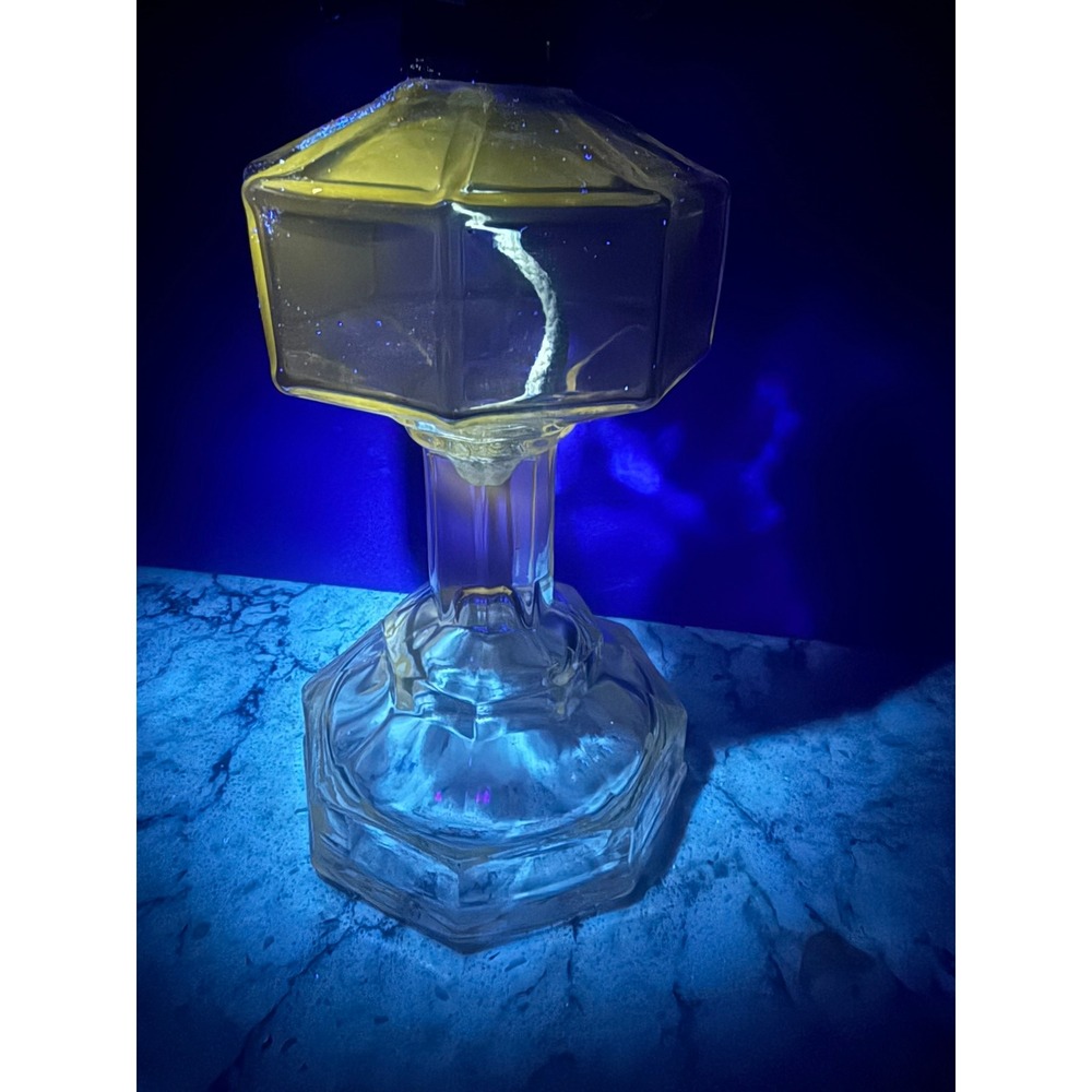 Vintage Grand Rapids Flame Light Pressed Glass Oil Lamp UV Reactive Farmhouse - Picture 4 of 15